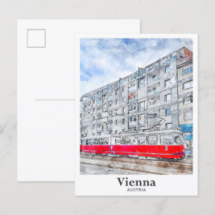 Vienna Austria Travel Watercolor Hand Drawn Postcard
