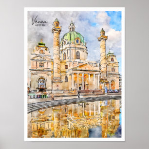 Vienna Austria vintage travel watercolor Poster