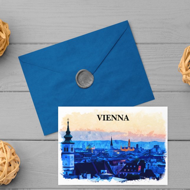 Vienna Austria Watercolor City View Postcard (Vienna Austria Vintage Postcard)