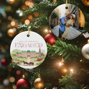 Vienna Austria Watercolor Engagement Photo Ceramic Tree Decoration
