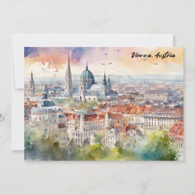 Vienna Austria Watercolor Painting Panorama View  Card (Front)