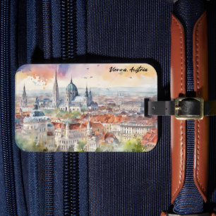 Vienna Austria Watercolor Painting Panorama View  Luggage Tag