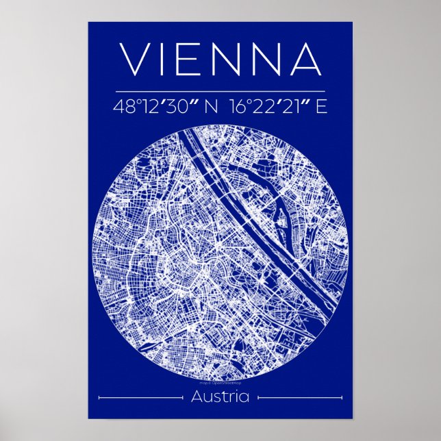 Vienna Blueprint City Map Poster Minimal Wall Art (Front)