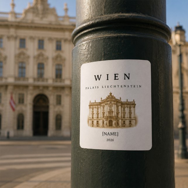 Vienna Palais Liechtenstein | Name & Year Square Sticker (Wien Palais Liechtenstein Sticker – personalisierbar im eleganten Vintage-Stil.)