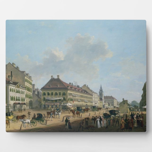 Vienna, the promenade, 1824 (oil on canvas) plaque (Front)