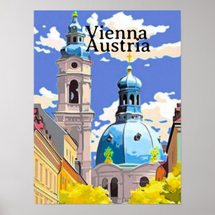 Vienna Travel Postcard Art, Austria Travel Art, Vi Poster