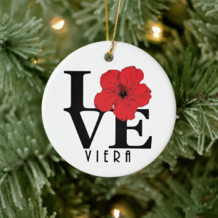 Viera LOVE Red Hibiscus Ceramic Tree Decoration