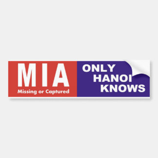 Vietnam Bumper Sticker MIA "Only Hanoi Knows" 1970