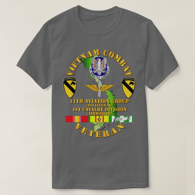 Vietnam Combat Cavalry Veteran w 11th Aviation Gro T-Shirt (Design Front)