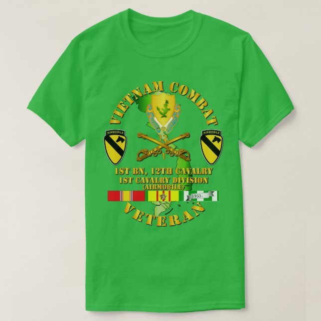 Vietnam Combat Cavalry Veteran w 1st Bn 12th Cav D T-Shirt (Design Front)