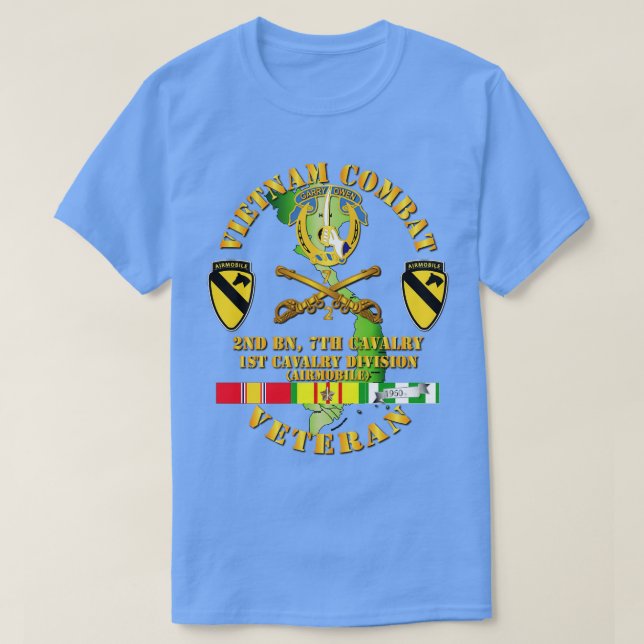 Vietnam Combat Cavalry Veteran w 2nd Bn 7th Cav DU T-Shirt (Design Front)
