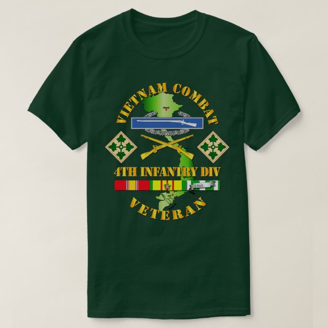 Vietnam Combat Infantry Veteran w 4th Inf Div SSI  T-Shirt (Design Front)