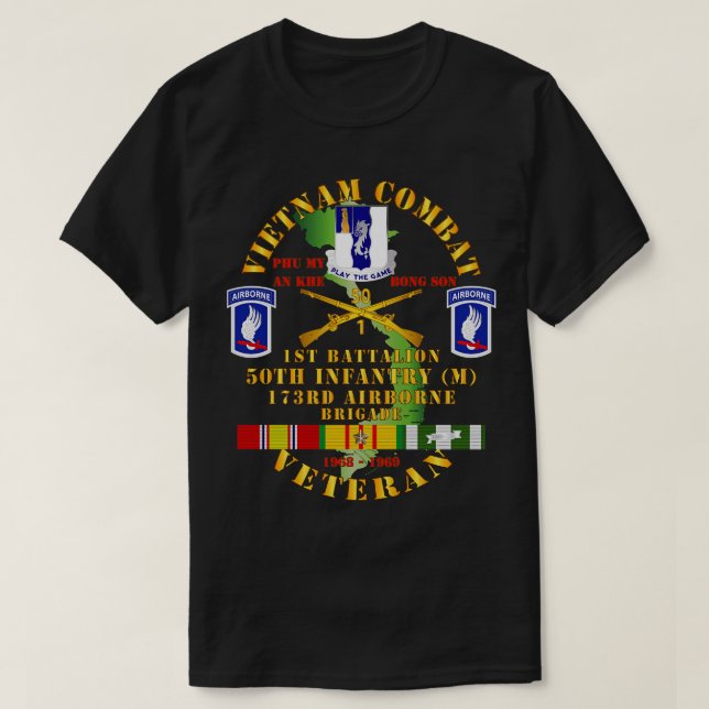 Vietnam Combat Veteran w 1st Bn 50th Inf 173rd Bde T-Shirt (Design Front)