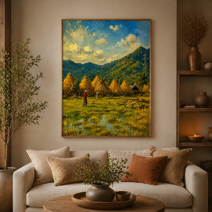 Vietnam Countryside Oil Painting, Golden Rice Fiel Poster
