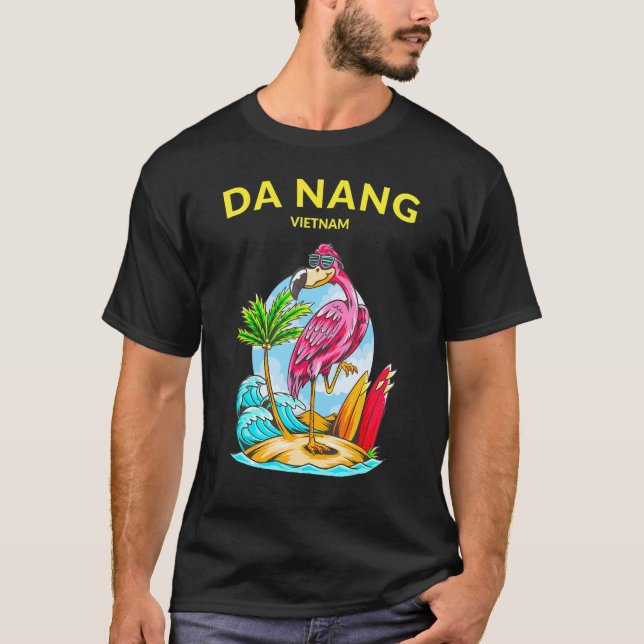 Vietnam Da Nang Beach Flamingo Ocean Wave Surfboar T-Shirt (Front)
