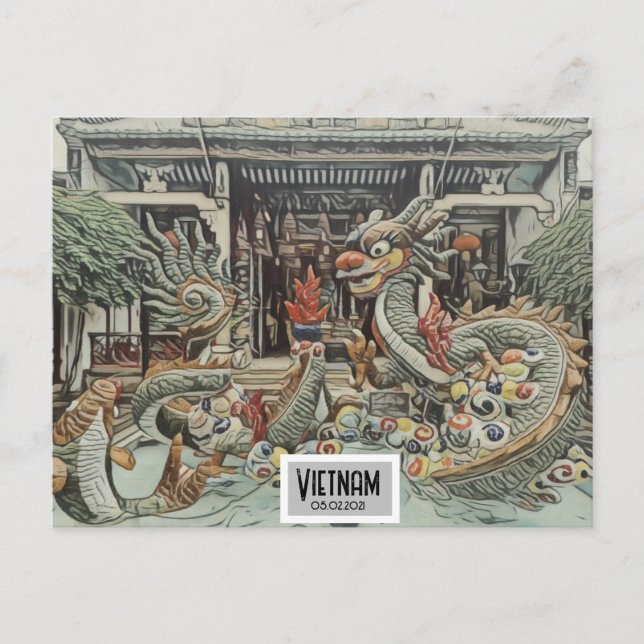 Vietnam Dragon Temple, Customisable Date Postcard (Front)
