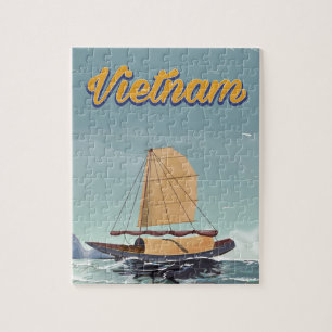Vietnam fishing boat vintage travel poster jigsaw puzzle