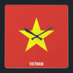 Vietnam Flag Dazzling Patriotic Square Wall Clock<br><div class="desc">Vietnam Flag Dazzling Patriotic Square Wall Clock in the colors and the elements of the Vietnam national flag covering the front of the clock. National flag colors are complemented with the text "Vietnam" on the bottom. Text is fully customizable using "Customize it!" feature. Feel free to change it, remove it...</div>