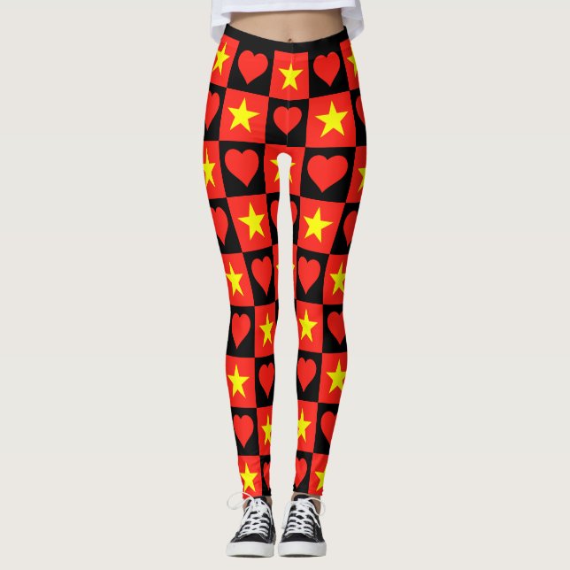 Vietnam Flag Heart Pattern Patriotic Vietnamese Leggings (Front)