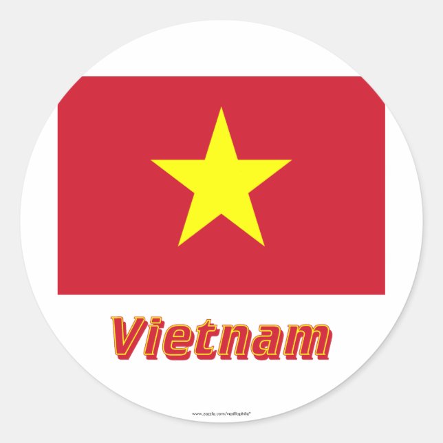 Vietnam Flag with Name Classic Round Sticker (Front)