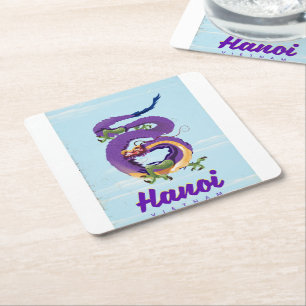 Vietnam Hanoi vintage dragon travel poster Square Paper Coaster