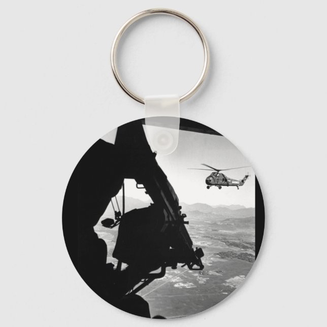 Vietnam:  helicopter and soldier approaching targe key ring (Front)