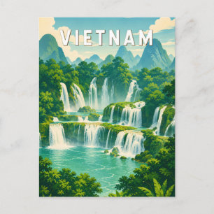 Vietnam Illustration Travel Art Vintage Postcard