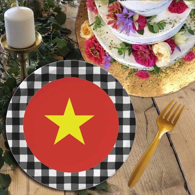 Vietnam Plate, buffalo plaid & Vietnamese Flag Paper Plate (Creator Uploaded)