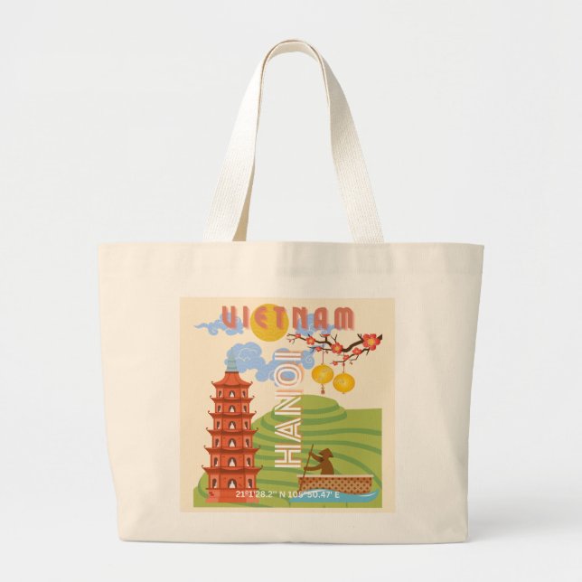 Vietnam Travel Art Large Tote Bag (Front)