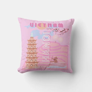 Vietnam Travel Art, Pink Cushion