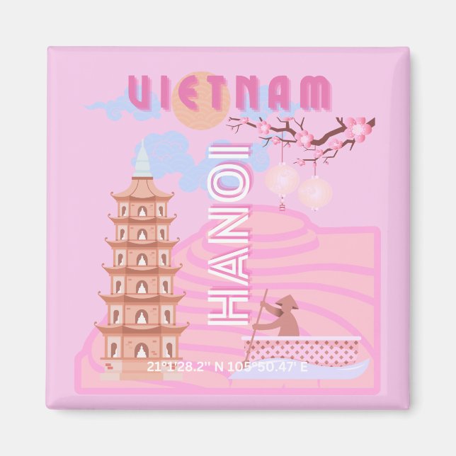 Vietnam Travel Art, Pink Magnet (Front)