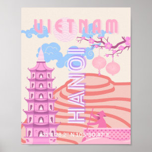 Vietnam Travel Art, Pink Poster