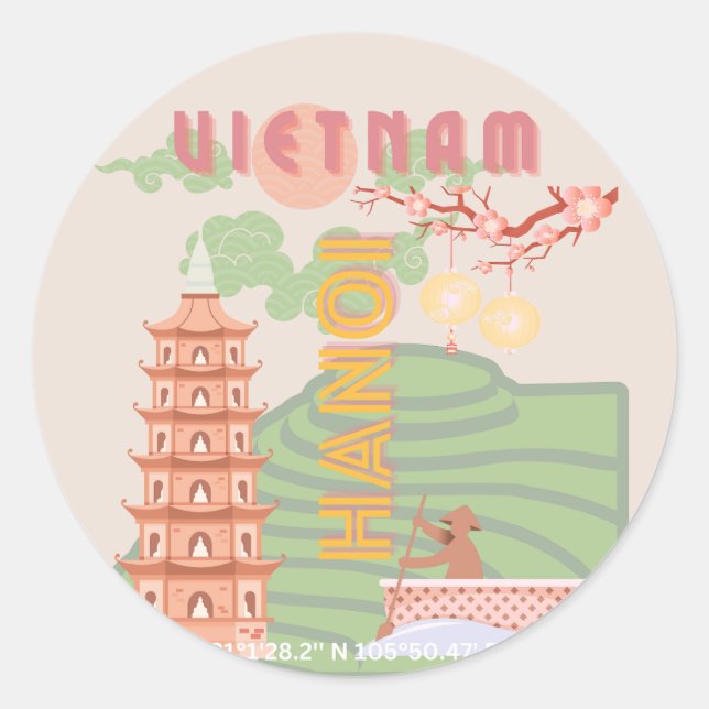 Vietnam Travel Art, Vintage Classic Round Sticker (Front)