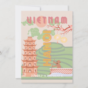 Vietnam Travel Art, Vintage Holiday Card