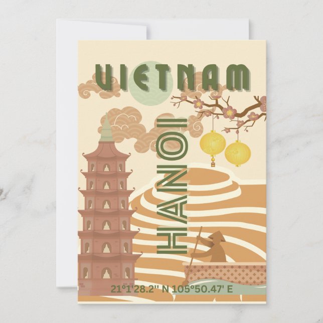 Vietnam Travel Art, Vintage Holiday Card (Front)