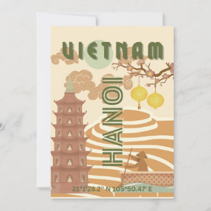 Vietnam Travel Art, Vintage Holiday Card