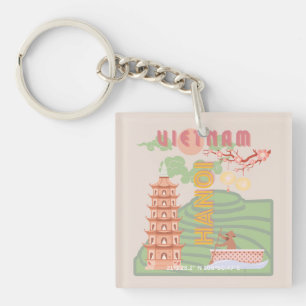 Vietnam Travel Art, Vintage Key Ring