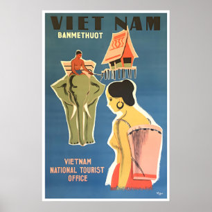 Vietnam Travel Poster Buon Ma Thuot Vietnamese Art