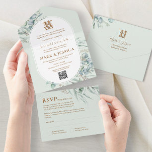 Vietnames Eucalyptus Round Frame Wedding All In On One Invitation