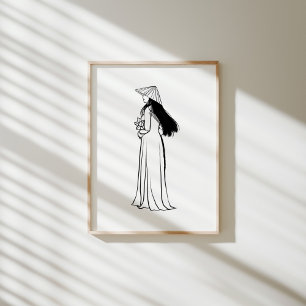 Vietnamese Ao Dai Woman with Lotus and Non La  Poster