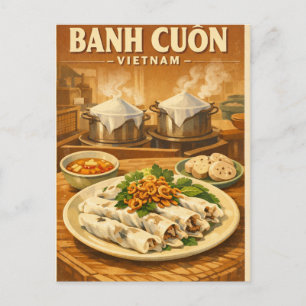 Vietnamese Banh Cuon, in a classic retro  Postcard