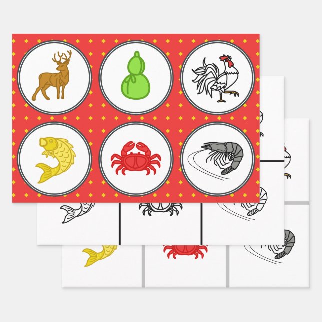 Vietnamese Dice Game Board - 3 Betting mats Wrapping Paper Sheet (Set)