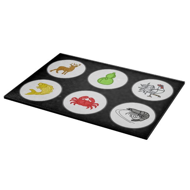 Vietnamese Dice Game - Fish Prawn Crab | Black Cutting Board (Corner)
