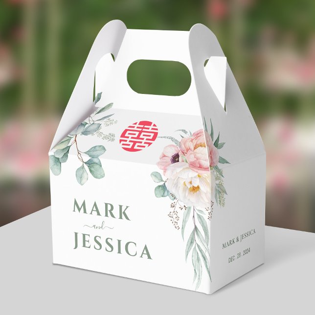 Vietnamese Double Happiness Peonies Wedding Favour Box (Creator Uploaded)