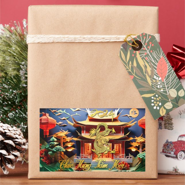 Vietnamese Dragon New Year 2024 Temple RS Rectangular Sticker (Holiday)
