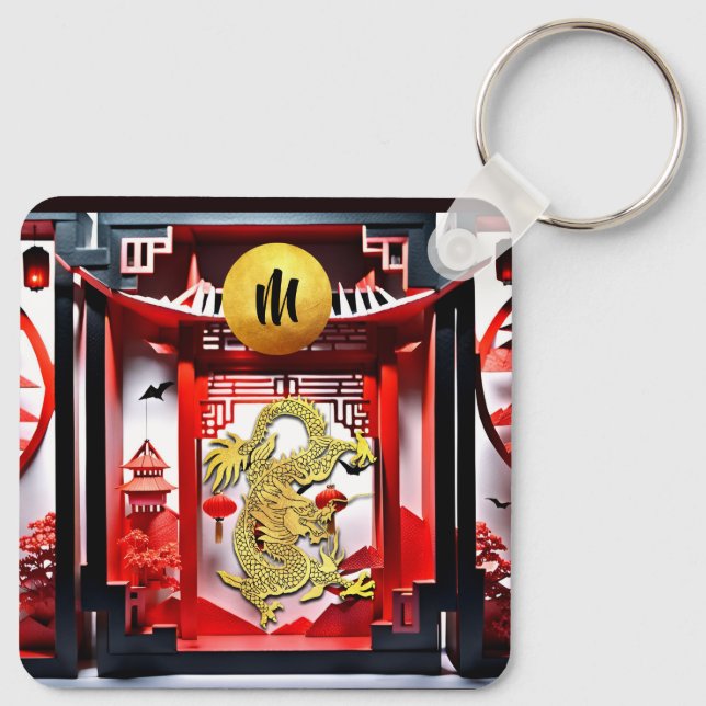 Vietnamese Dragon New Year Origami Monogram SqK Key Ring (Back)