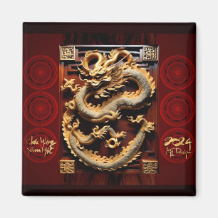 Vietnamese Drums Têt Dragon New Year Scupture 2024 Magnet