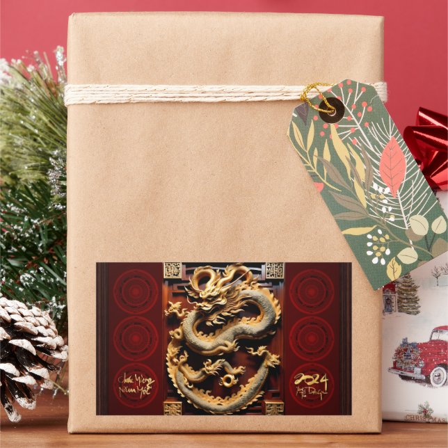 Vietnamese Drums Têt Dragon New Year Scupture 2024 Rectangular Sticker (Holiday)