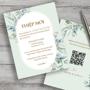 Vietnamese Eucalypt Wedding Thiệp Mời with QR code