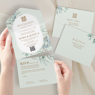 Vietnamese Eucalyptus Round Frame Wedding All In One Invitation